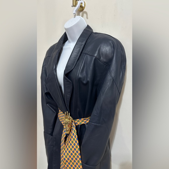 Vintage Genuine Leather Navy Blazer Style Jacket Large Front Pockets Size M - Picture 2 of 13